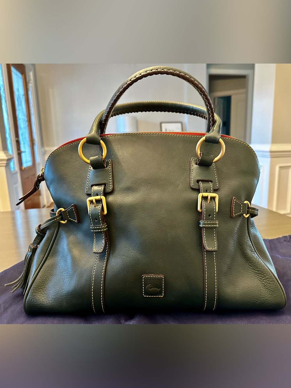 Dooney & Bourke Florentine Domed Buckle Satchel Ivy Green 8L698 Rare Leather